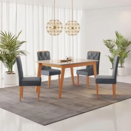 CONJUNTO SALA DE JANTAR MESA ELEGANCE 1,20M  COM 4 CADEIRAS DIAMANTE CINAMOMO/OFF WHITE