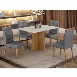 MESA DE JANTAR JADE 1,20M  CINAMOMO OFF COM 4 CADEIRAS LARA