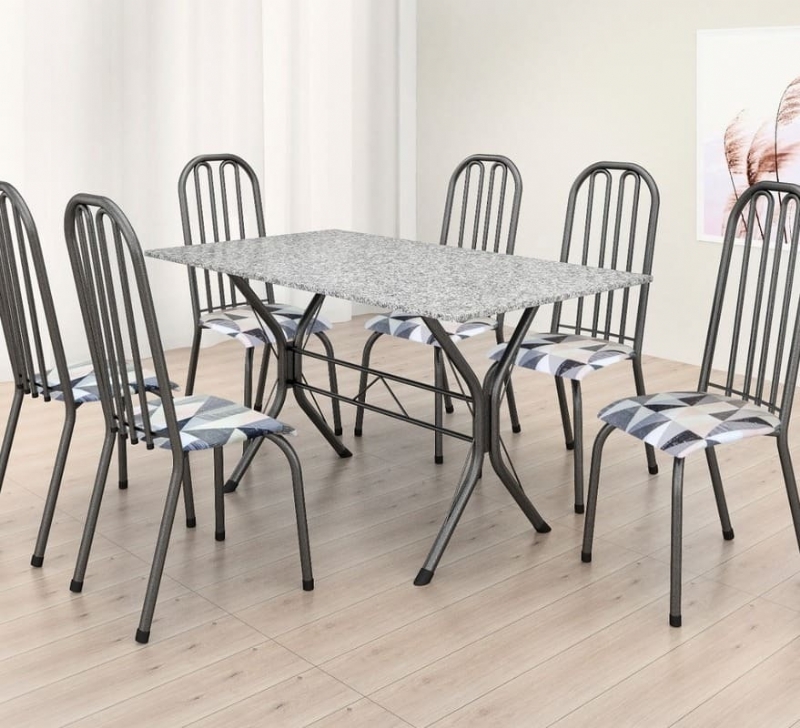 Conjunto Mesa Natal Tampo Granito Ocre 140x075 com 6 Cadeiras 